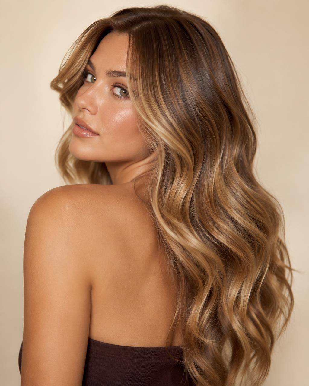 Long wavy honey balayage hair